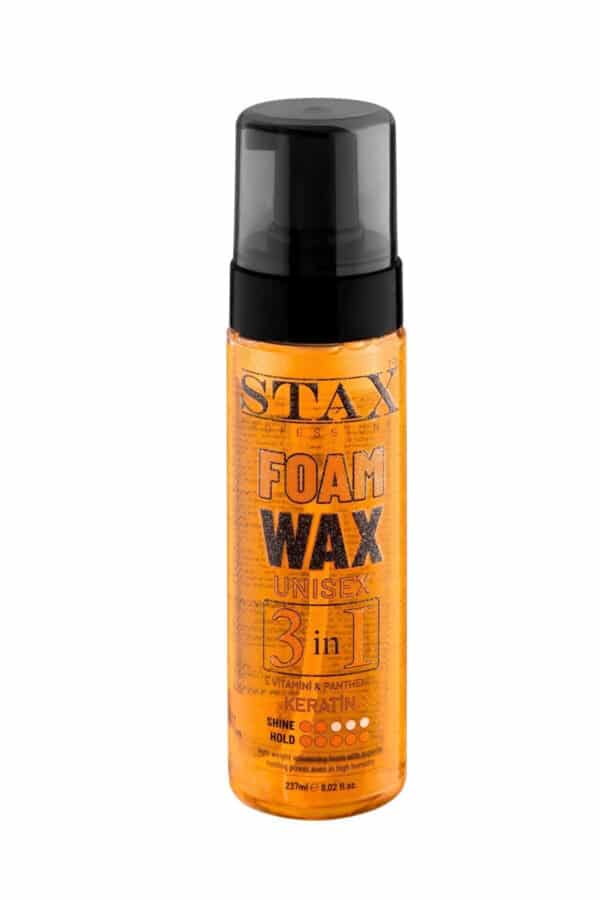 Stax Foam Köpük Wax 3-in-1 formülü ile E vitamini, Panthenol ve Keratin içeren köpük wax saçlarınızın kabarmasını, elektriklenmesini önlerken saçınız daha canlı ve daha sağlıklı bir görünüm elde etmektedir. Saçınızı canlandırır, hafif bir parlaklık verir ve istediğiniz gibi ilgi çekici bir görünüme sahip olursunuz. 